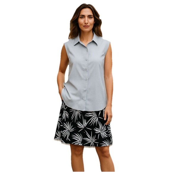 Eddie Bauer Womens X-Large Stretch Gray Button Front Sleeveless Tech Shirt New - Picture 1 of 10